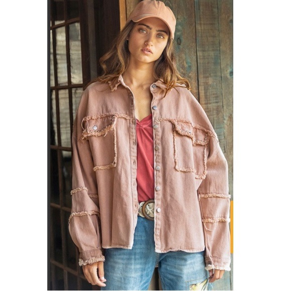POL Jackets & Blazers - POL Pink Denim Shacket/Jacket